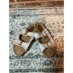 Mystique Women's White Leather Cork Footbed Slide Sandals Buckle Size 10